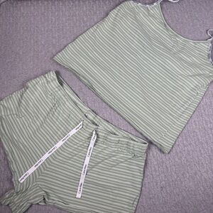 Calvin Klein Green Striped Pajama Set XL